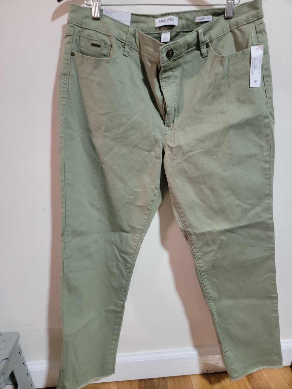 Nine West Womens Olive Green Gramercy Crop Pants Size 14